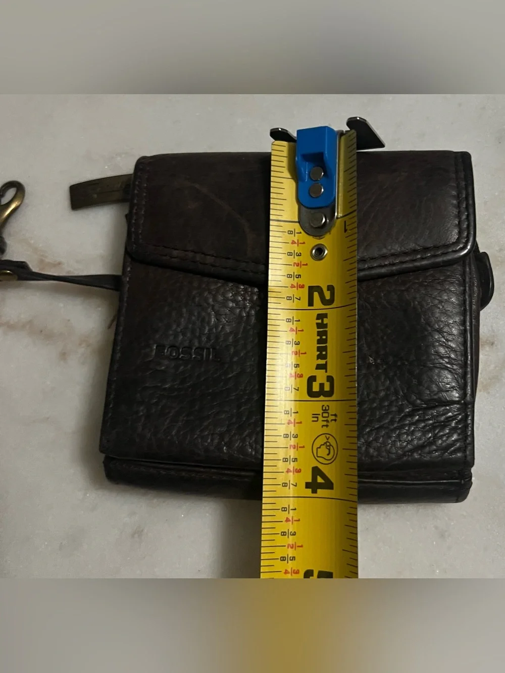 Fossil Genuine Leather Dark Brown Fold Wallet Zipper Coin Purse ID Wallet